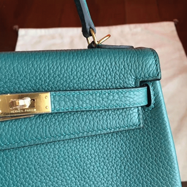 Malachite Clemence Replica Hermes Kelly 25cm Retourne Tote