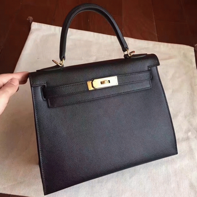 Black Epsom Fake Hermes Kelly Sellier 28cm Stylish Handbag
