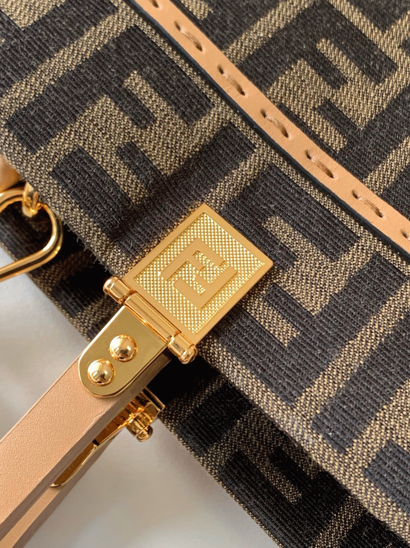 Top Quality Replica Fendi Sunshine Large Tote Bag in Brown FF Jacquard Fabric