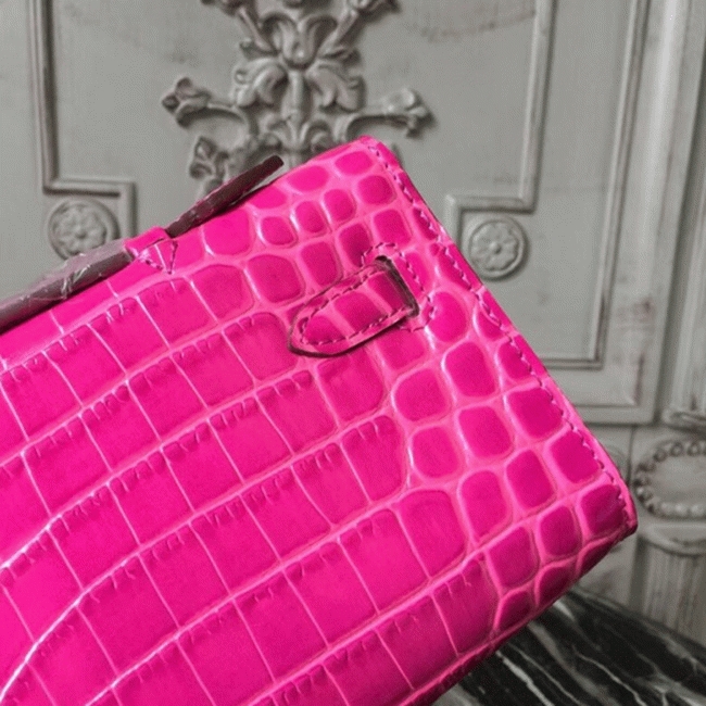 Rose Red Crocodile Replica Hermes Kelly Cut Clutch Elegant Accent Bag