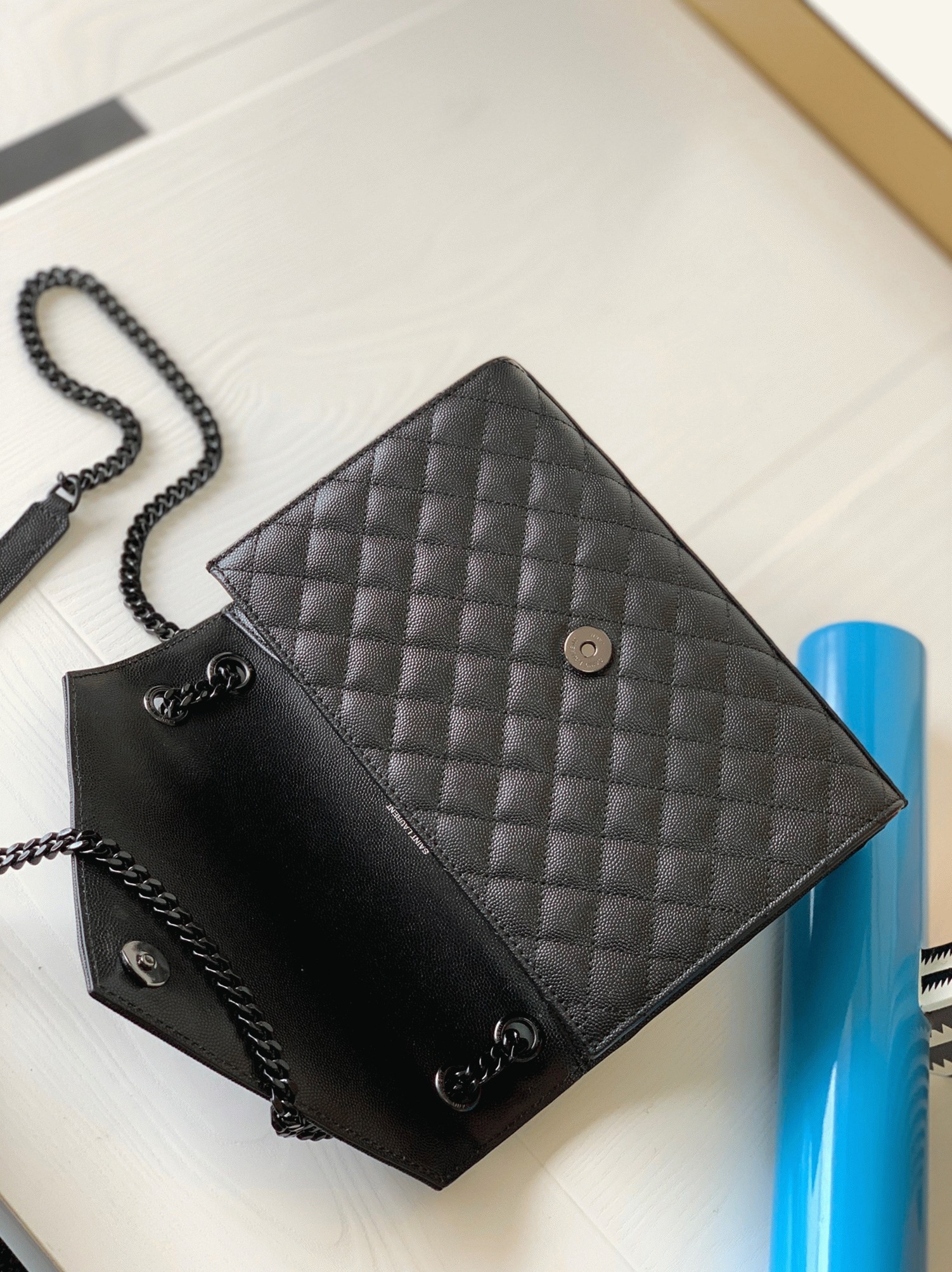 Replica Saint Laurent Envelope Meidum Black Bag with Black Hardware