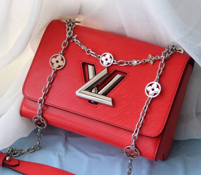 Louis Vuitton Epi Leather Twist MM With Flowers Jewels Chain Bag In Red