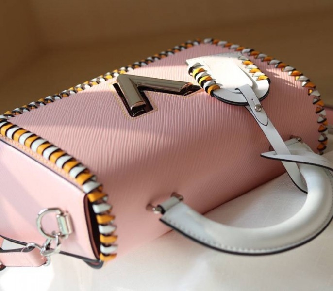 Louis Vuitton Epi Leather Twist MM Bag In Rose Bellerin Pink With Braided Edges Flap
