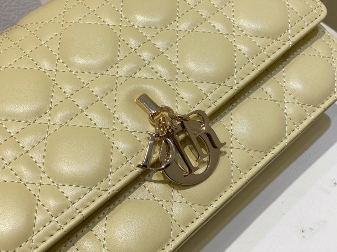 Dior Miss Dior Top Handle Bag Knockoff in Pastel Yellow Cannage Lambskin