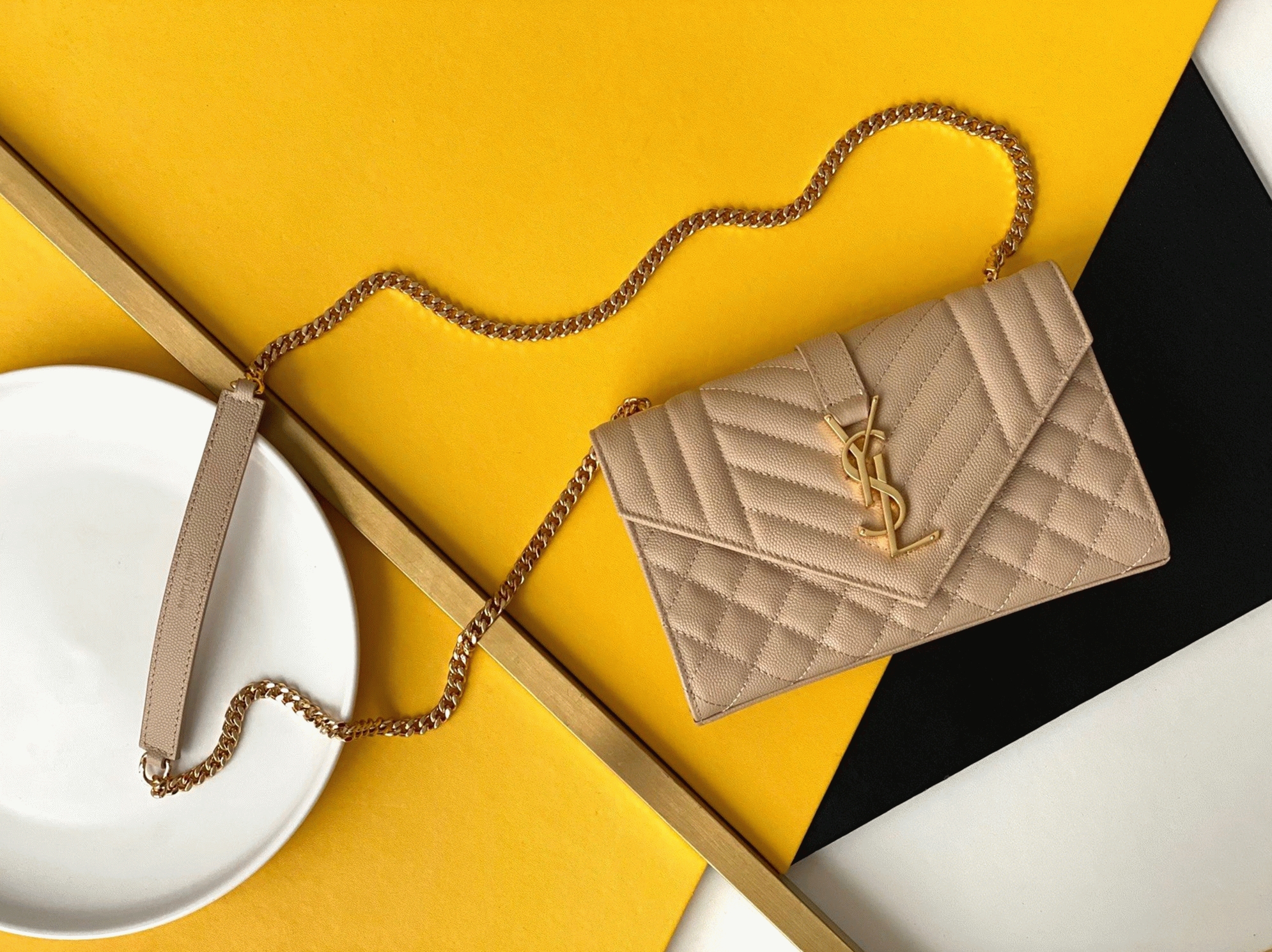 Fake Saint Laurent Envelope Small Bag Beige