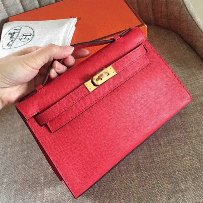 Hermes Red Epsom Fake Designer Kelly Pochette Classic Purse