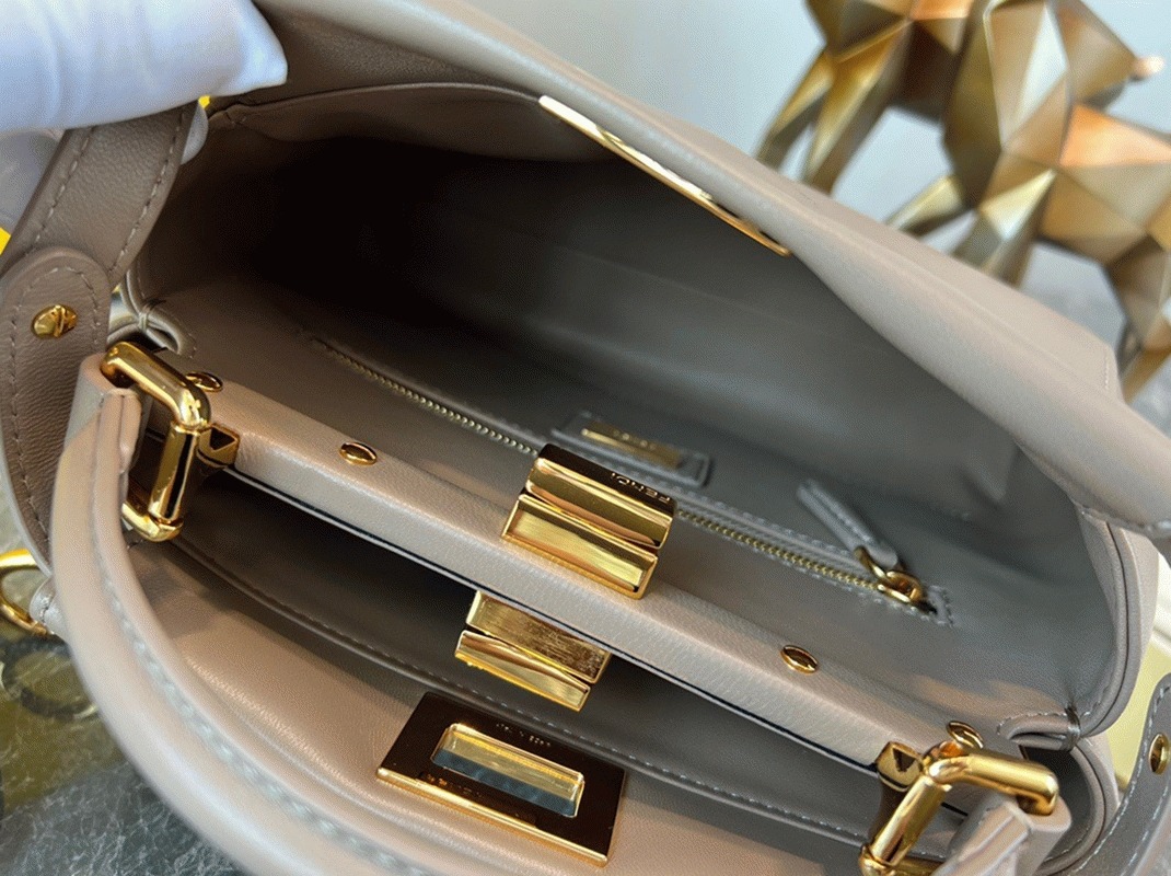 Top Quality Fake Fendi Peekaboo Mini Bag In Dove Grey Nappa Leather