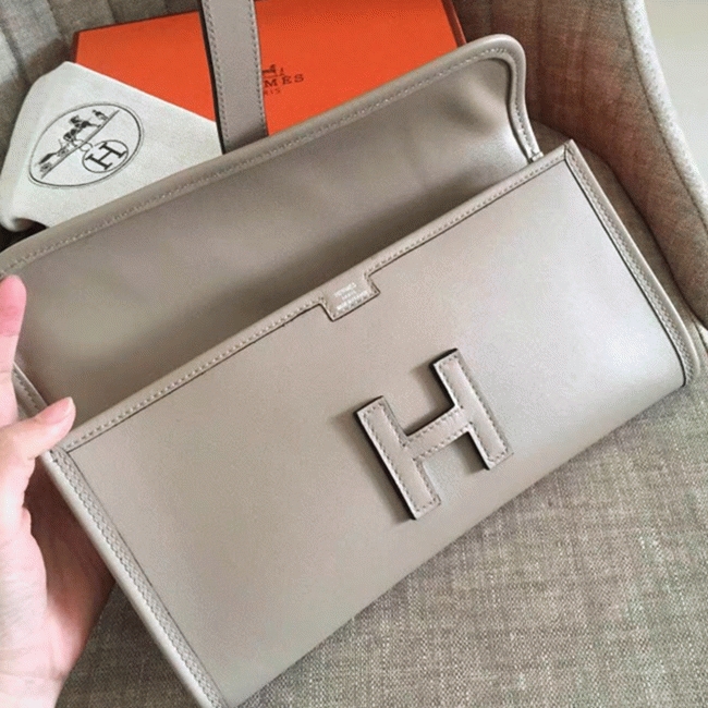 Grey Fake Hermes Jige Elan 29 Chic Neutral Clutch