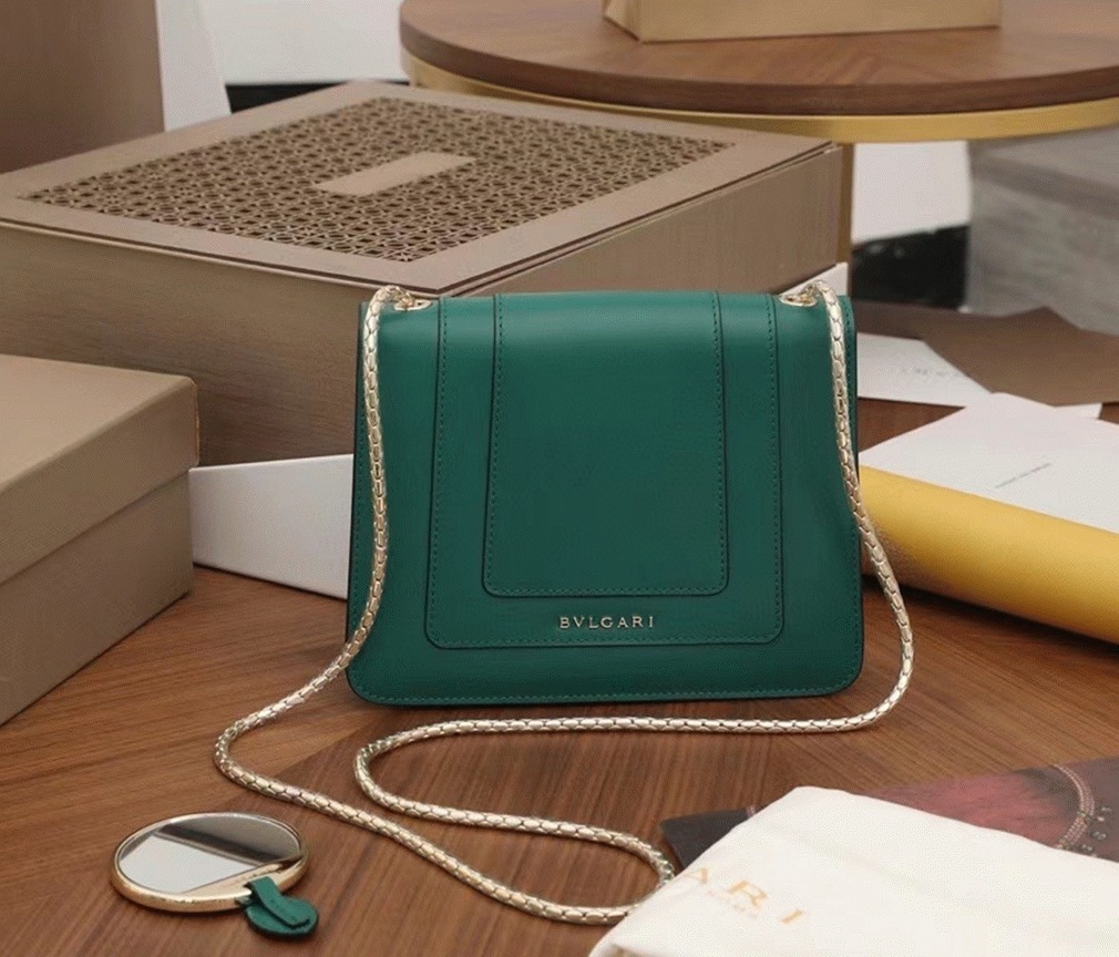 Fake Bvlgari Serpenti Forever Small Crossbody Bag Green Leather