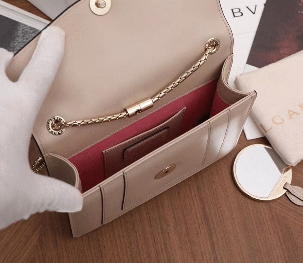Fake Bvlgari Serpenti Forever Small Crossbody Bag Beige Leather