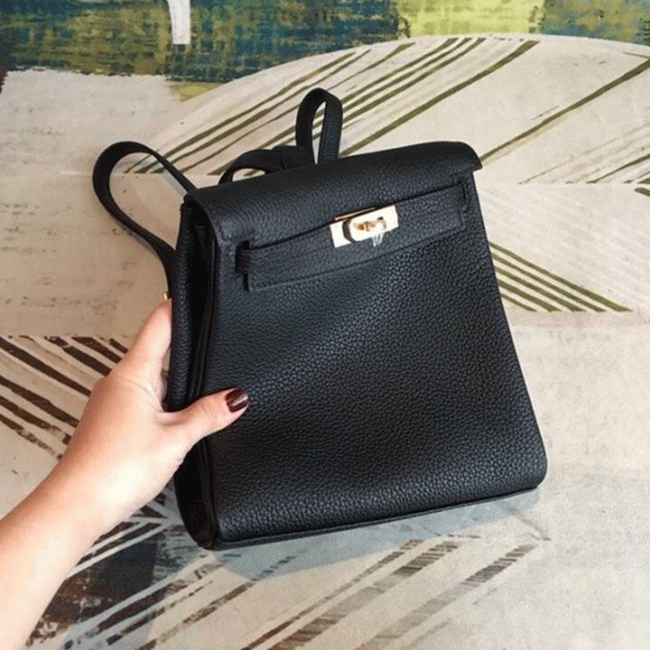 Black Clemence Knockoff Hermes Kelly Ado PM Everyday Backpack