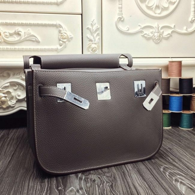 Large grey knockoff Hermes Jypsiere 34cm handbag