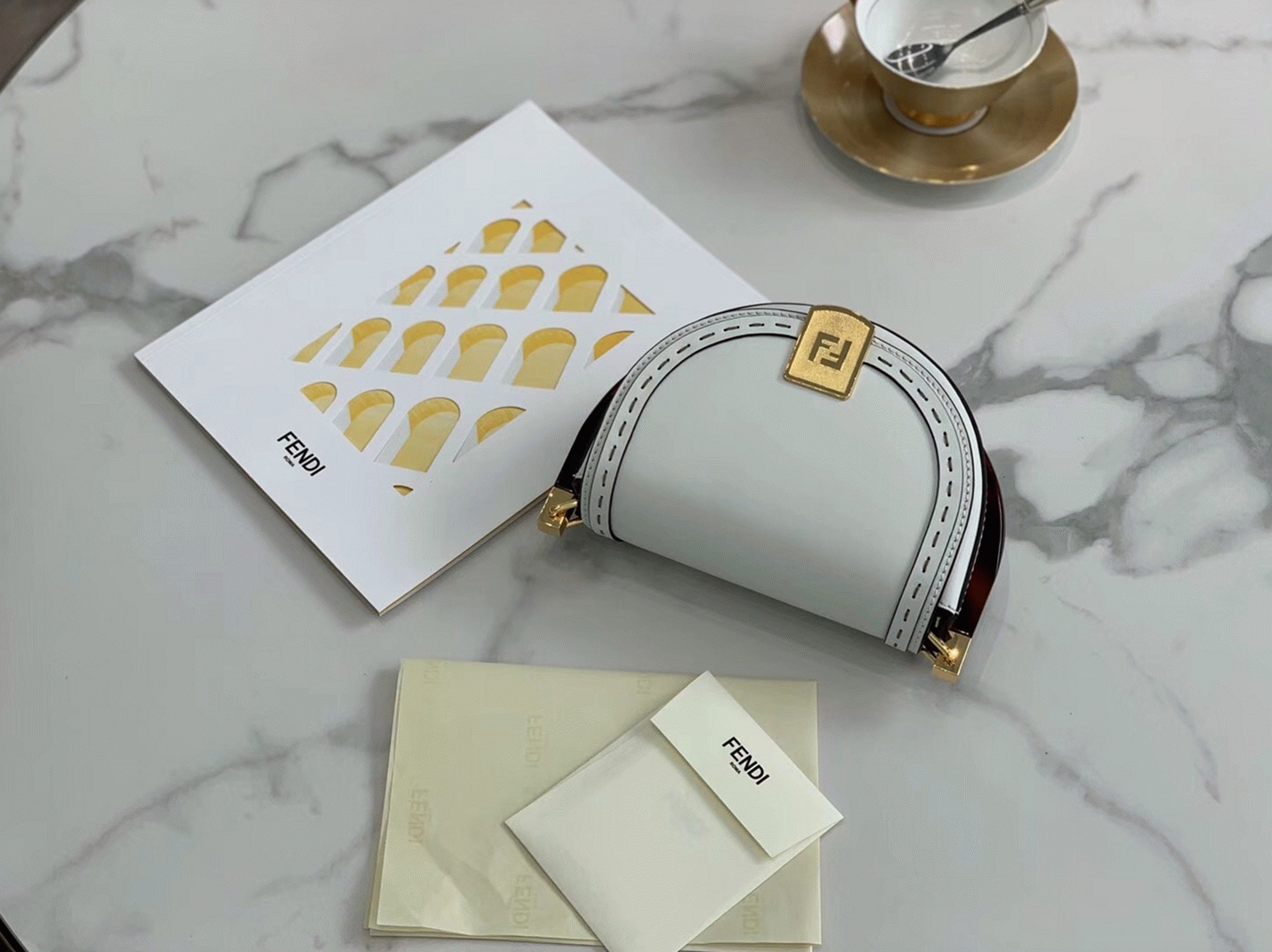 Top Quality Faux Fendi Moonlight Saddle Bag In White Calfskin