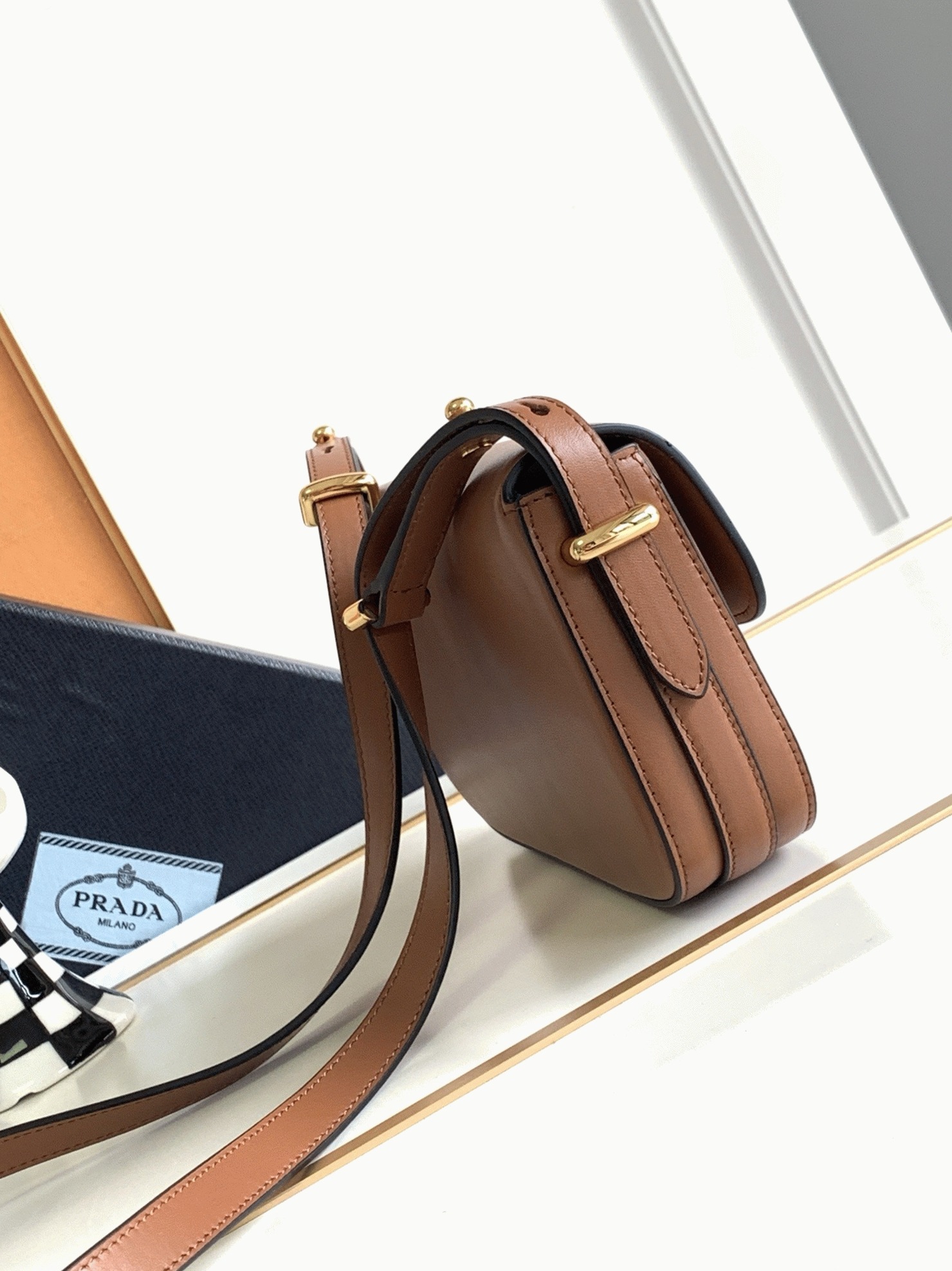 Prada Shoulder Bag Knockoff in Cognac Smooth Calfskin