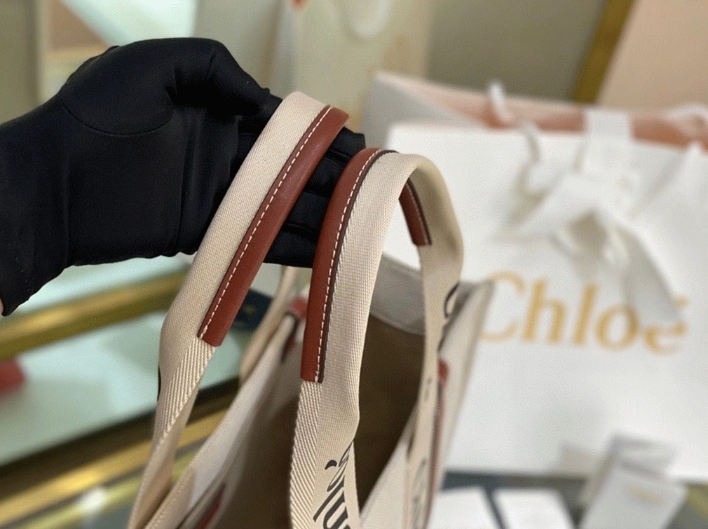 Top Quality Imitation Chloe Large Woody Tote Bag in Canvas with Brown Leather Strips
