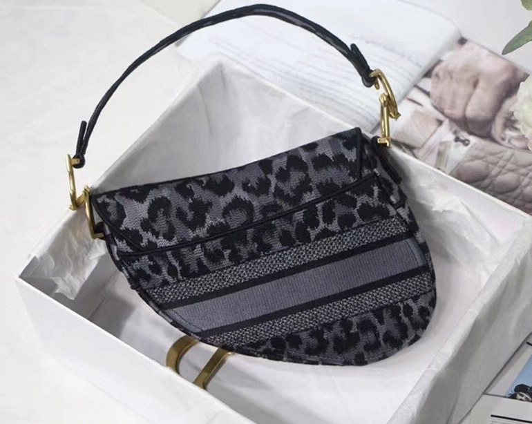 Dior Saddle Bag Replica in Grey Mizza Embroidery