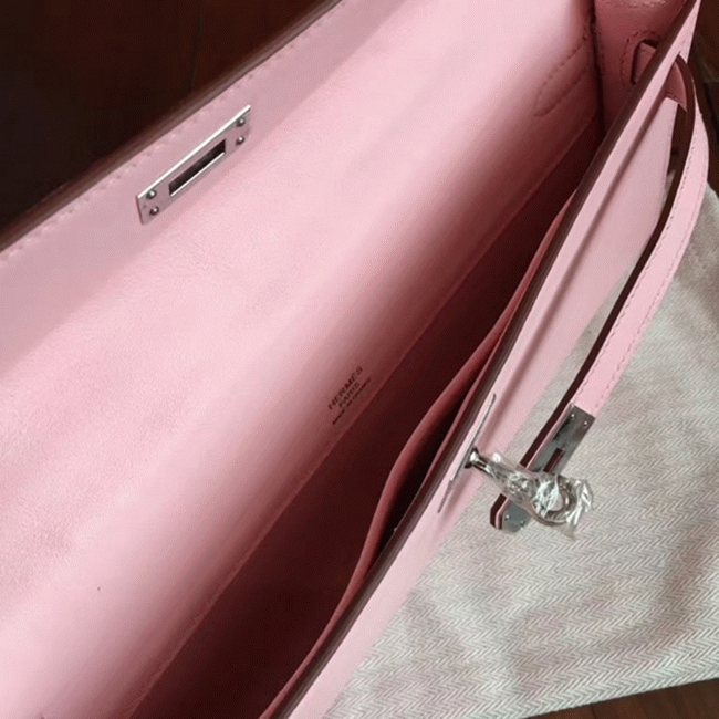 Rose Dragee Swift Knockoff Hermes Kelly Cut Clutch Soft Pastel Bag