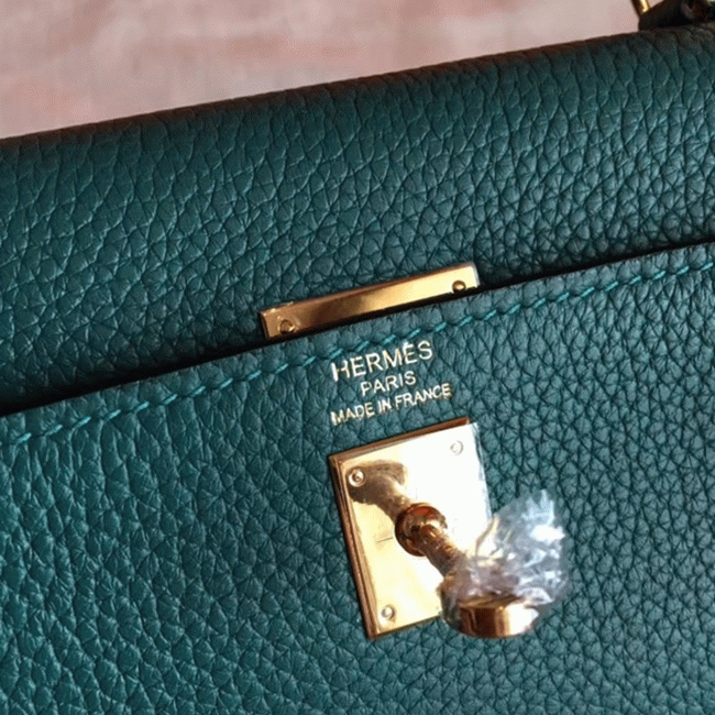Malachite Clemence Replica Hermes Kelly 25cm Retourne Tote