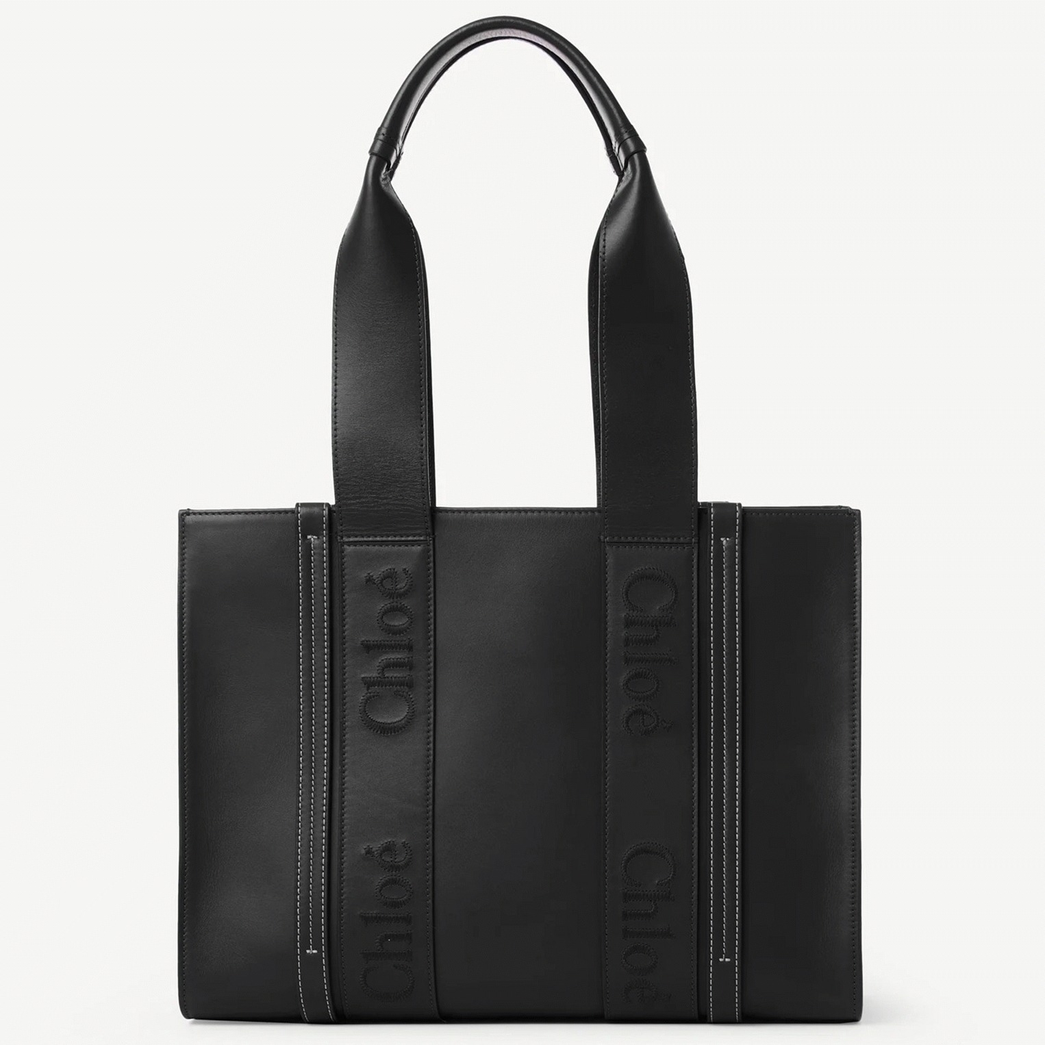 Top Quality Imitation Chloe Woody Medium Tote Bag In Black Calfskin