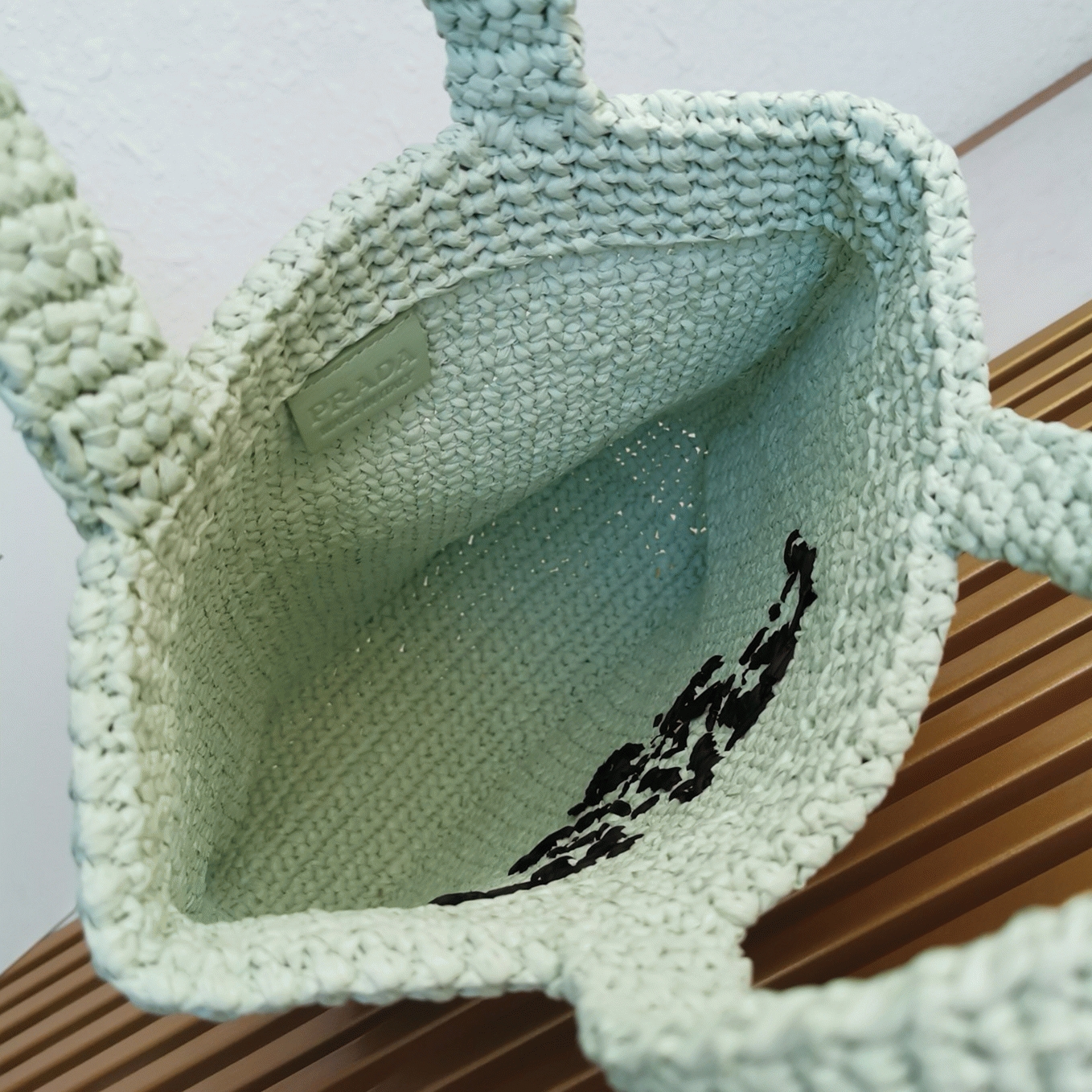 Prada Small Crochet Tote Bag Replica in Aqua Raffia-effect Yarn