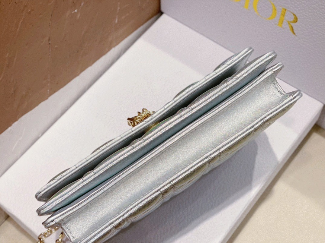 Dior Miss Dior Mini Bag Knockoff in Iridescent Metallic Silver Lambskin