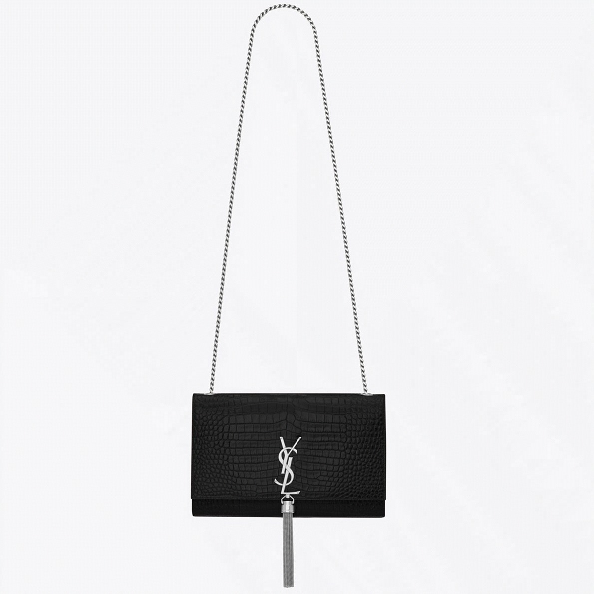 Replica Saint Laurent Kate Medium Tassel Bag Noir Crocodile-embossed Leather