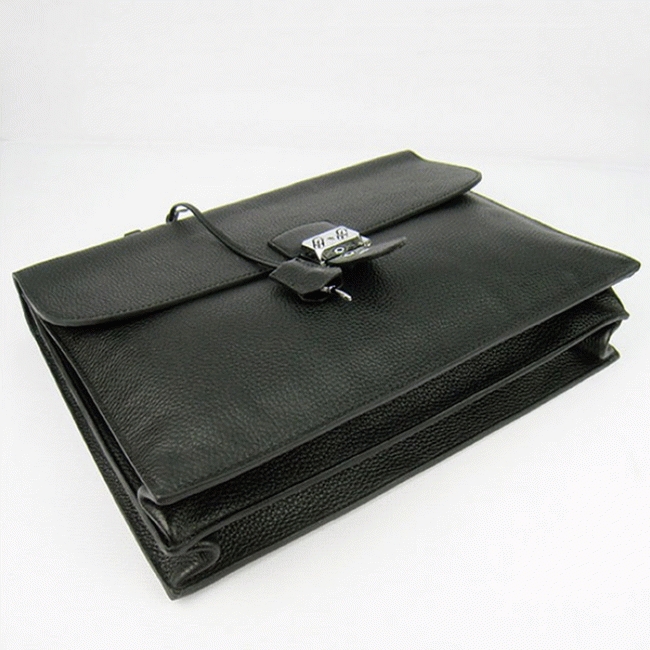 Black Calf Leather Replica Hermes Sac A Depeches 38cm Briefcase