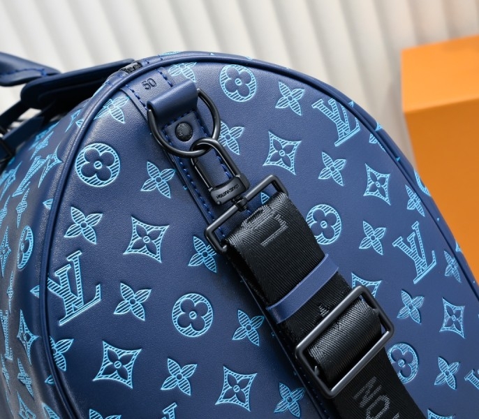 LV Monogram Shadow Keepall Bandouliere 50 In Navy River Blue