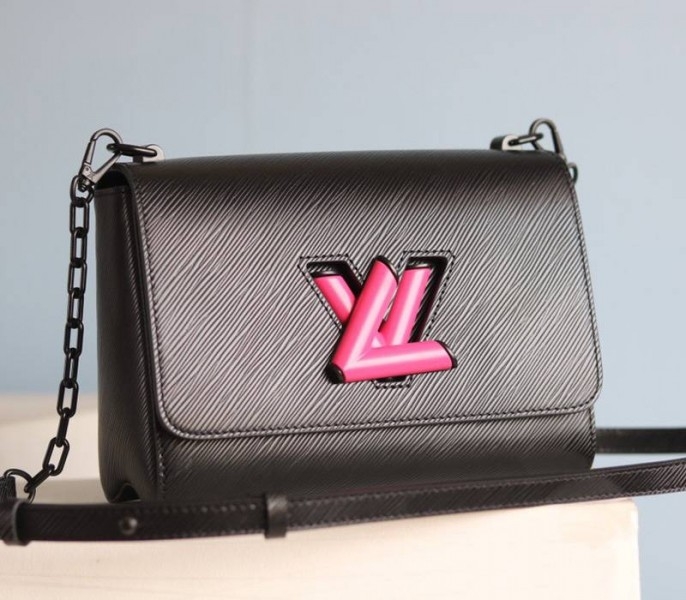 Louis Vuitton Epi Leather Twist MM Bag With Black Vibrant Pink Twist Lock