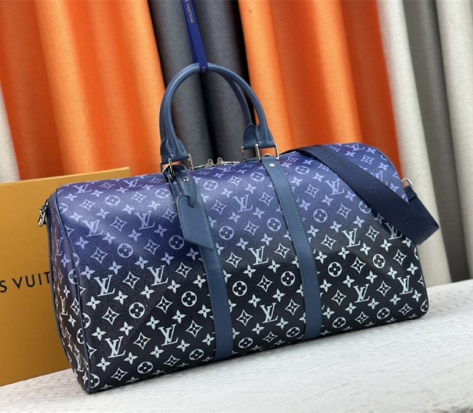 Louis Vuitton Monogram Gradient Canvas Keepall Bandouliere 50 In Navy Blue
