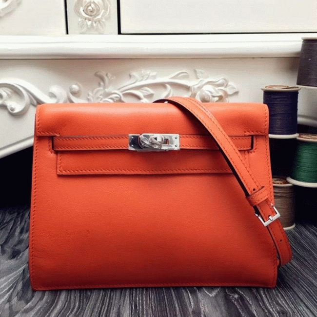 Orange Swift Leather Top Fake Hermes Kelly Danse Fun Crossbody
