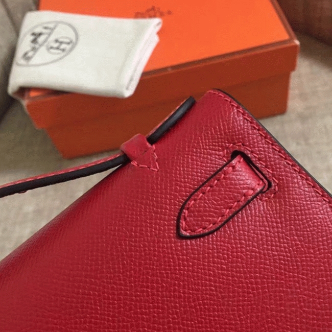 Rouge Vif Epsom Fake Hermes Kelly Pochette Red Bold Clutch
