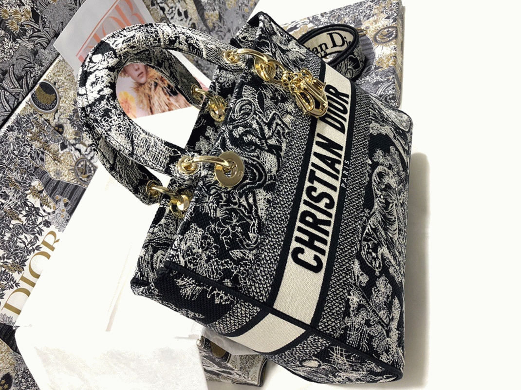 Dior Lady D-Lite Large Bag Fake in Blue Toile de Jouy Reverse Embroidery