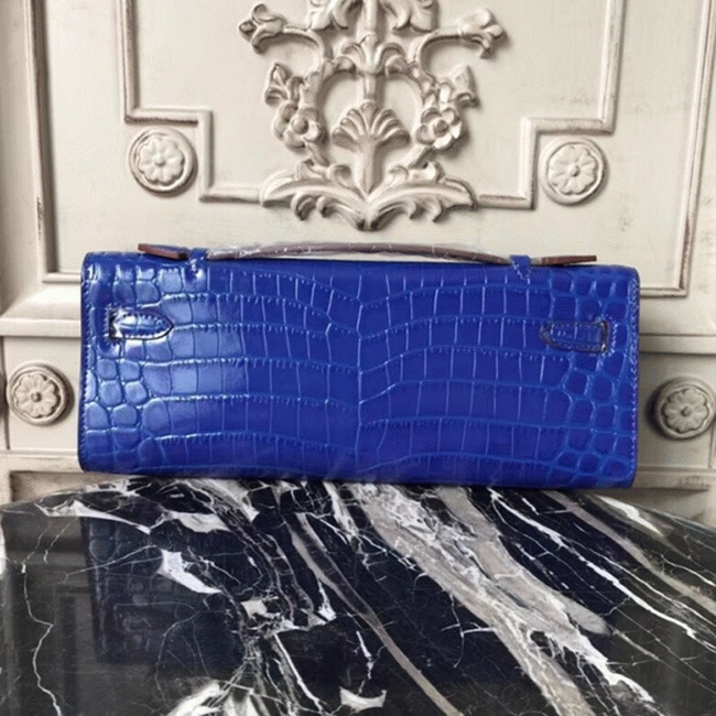 Blue Electric Crocodile Replica Hermes Kelly Cut Clutch Bold Statement