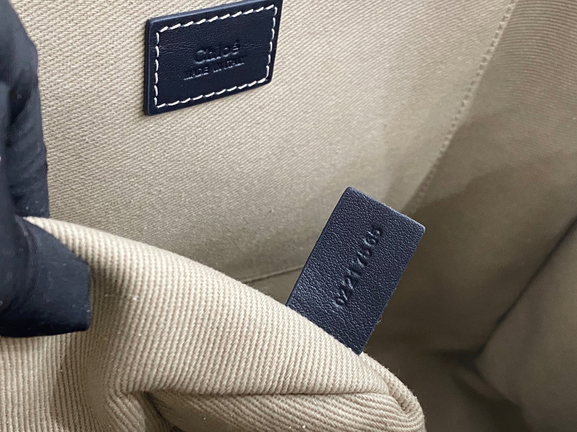 Top Quality Fake Chloe Woody Large Tote Bag in Linen Canvas with Navy Blue Leather