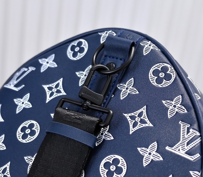 LV Monogram Shadow Keepall Bandouliere 50 In Navy Blue