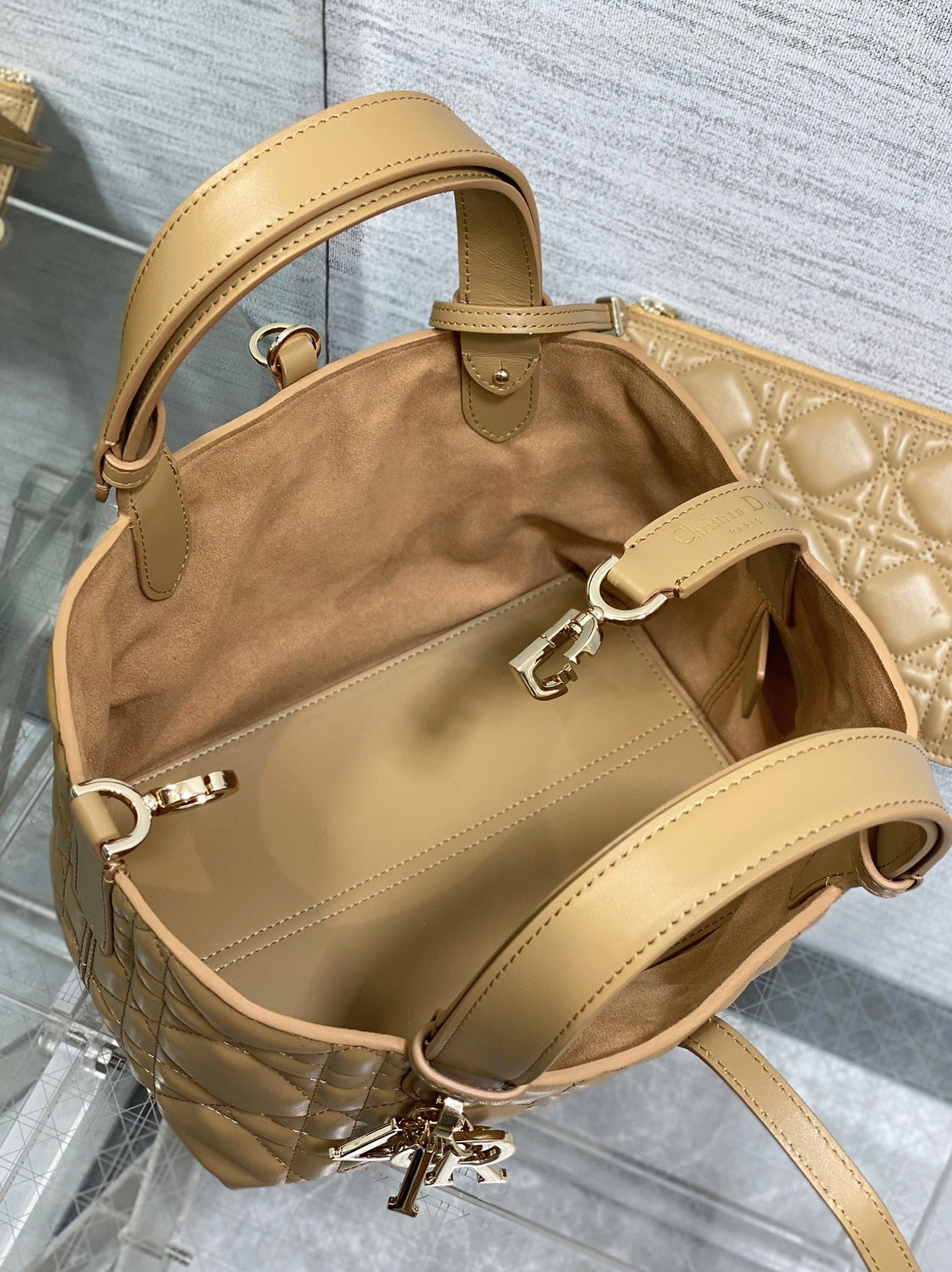 Dior Toujours Small Bag Fake in Tan Macrocannage Calfskin