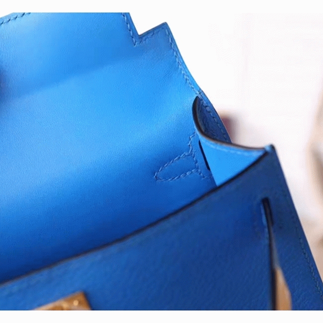 Blue Hydra Chevre Replica Hermes Kelly 20cm Petite Handbag