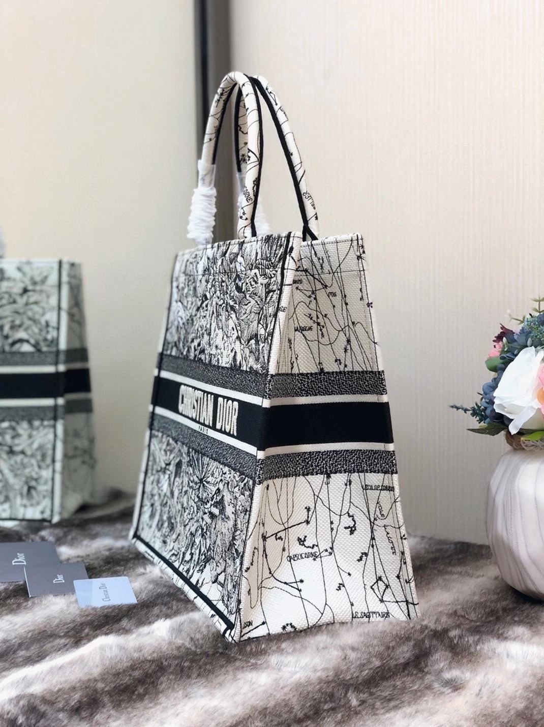 Dior Large Book Tote Bag Replica in Latte Zodiac Embroidery