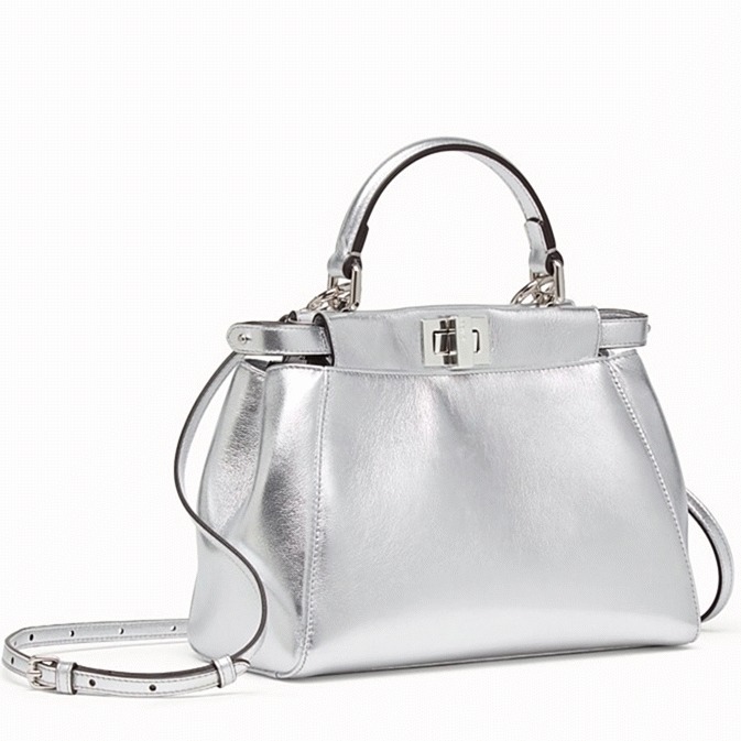 Top Quality Fake Fendi Peekaboo Mini Bag In Silver Metallic Lambskin