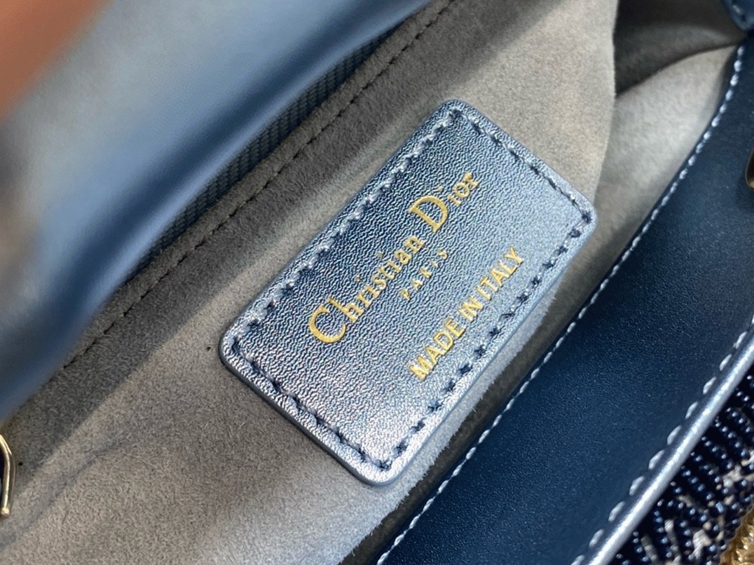 Dior Lady Dior Mini Chain Bag Replica in Satin with Blue Bead Embroidery