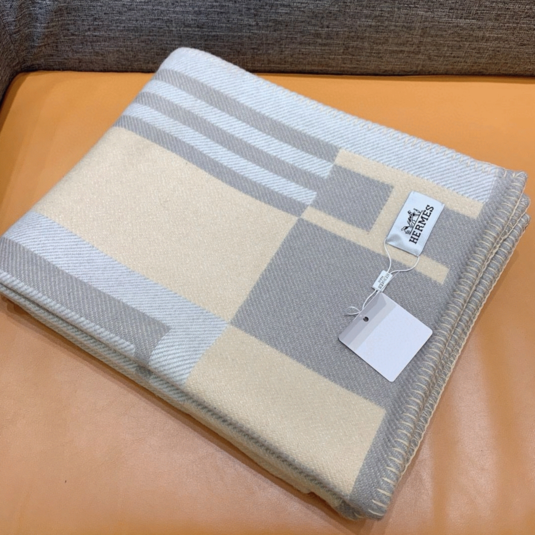 Fake Hermes Ithaque blanket in grey wool and cashmere