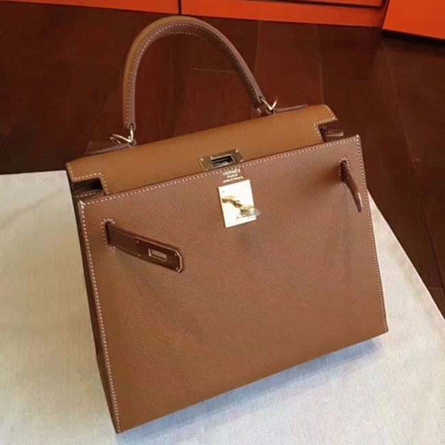 Brown Epsom Faux Luxury Hermes Kelly Sellier 28cm Elegant Purse