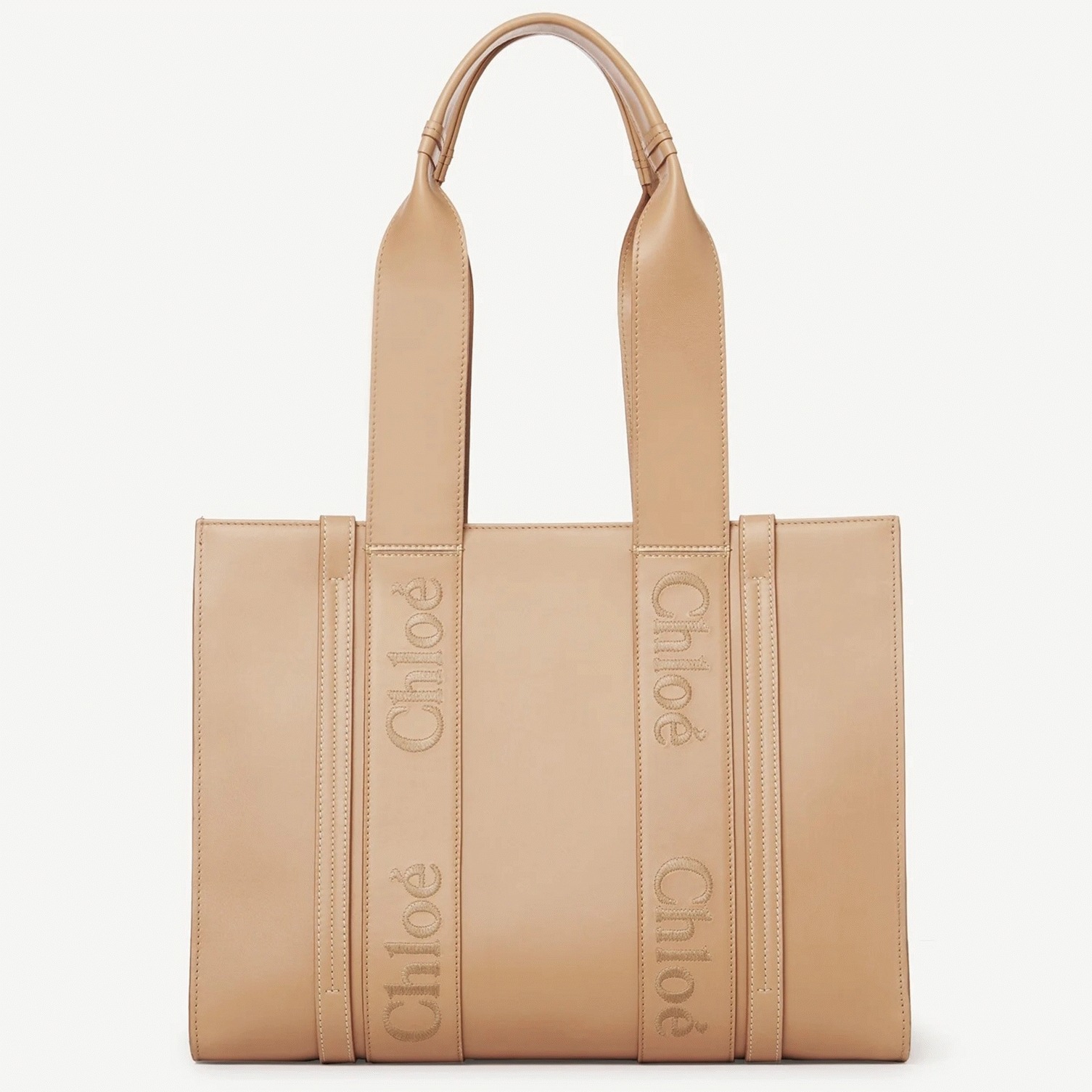 Top Quality Knockoff Chloe Woody Medium Tote Bag In Beige Calfskin