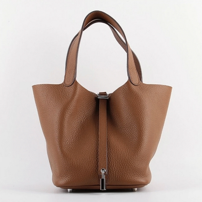 Brown faux luxury Hermes Picotin Lock handbag