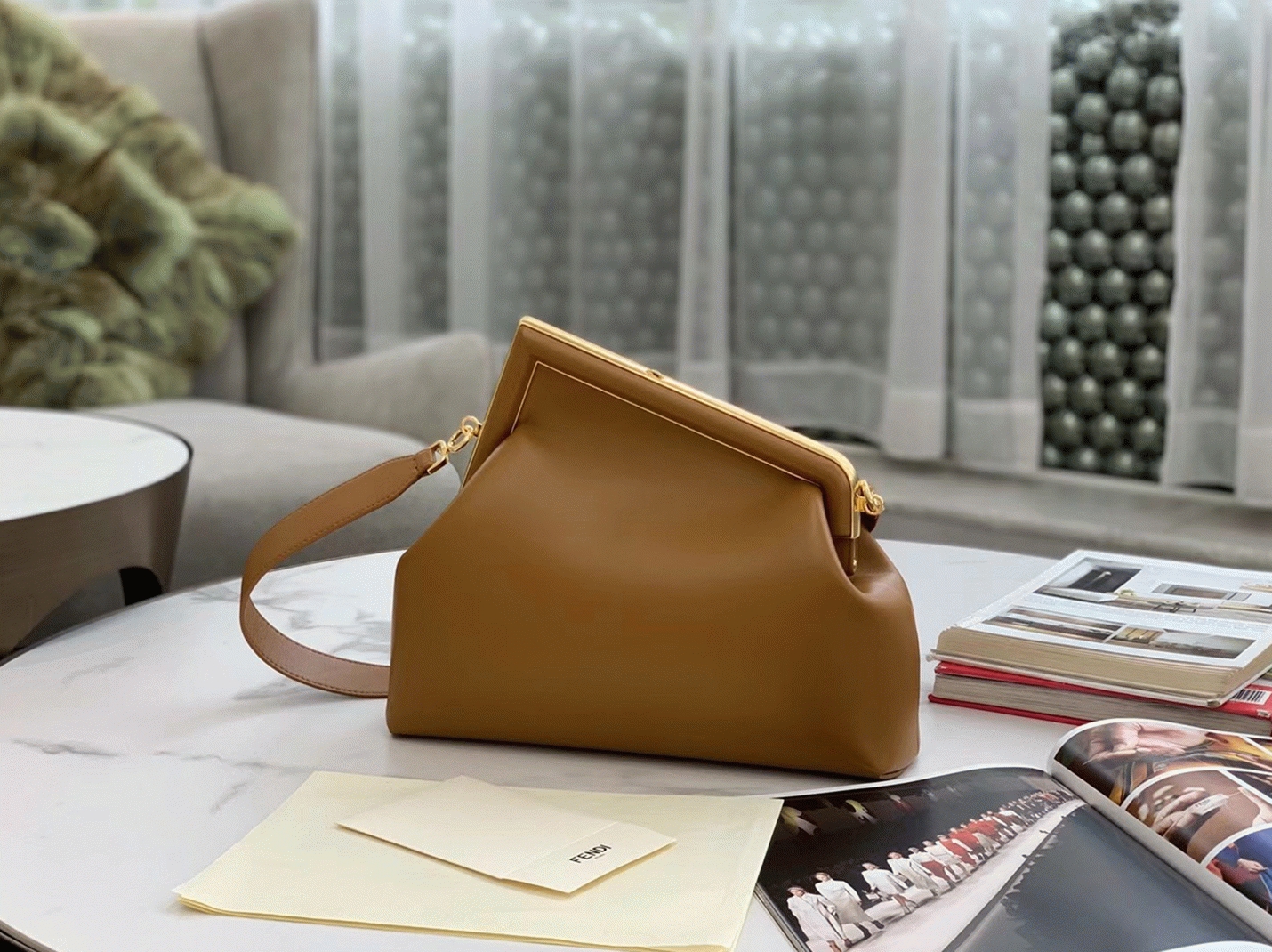 Top Quality Replica Fendi First Medium Bag In Brown Nappa Leather