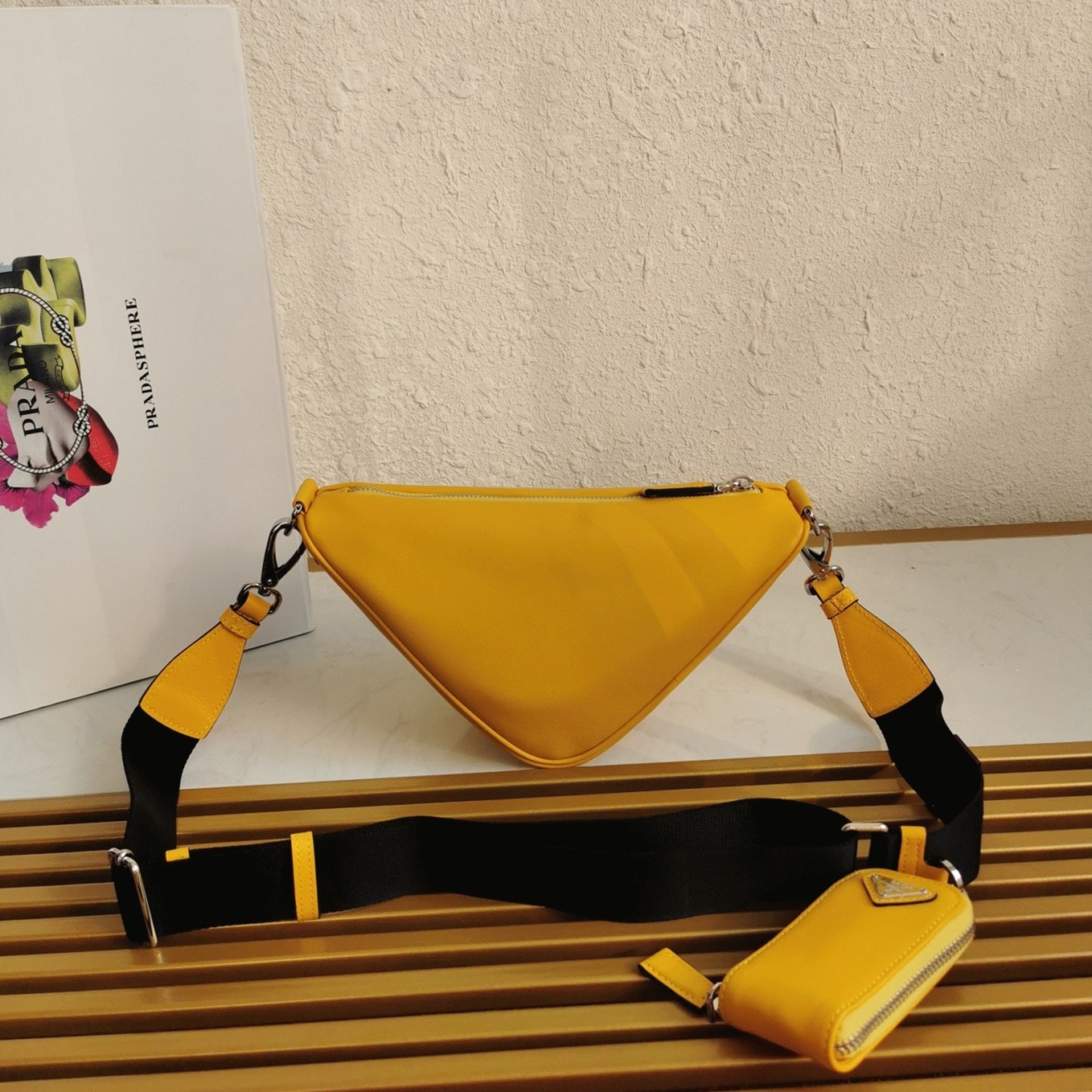 Prada Triangle Shoulder Bag Replica in Yellow
