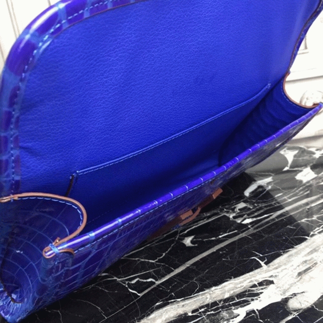Blue electric crocodile leather replica Hermes Jige Elan clutch bag