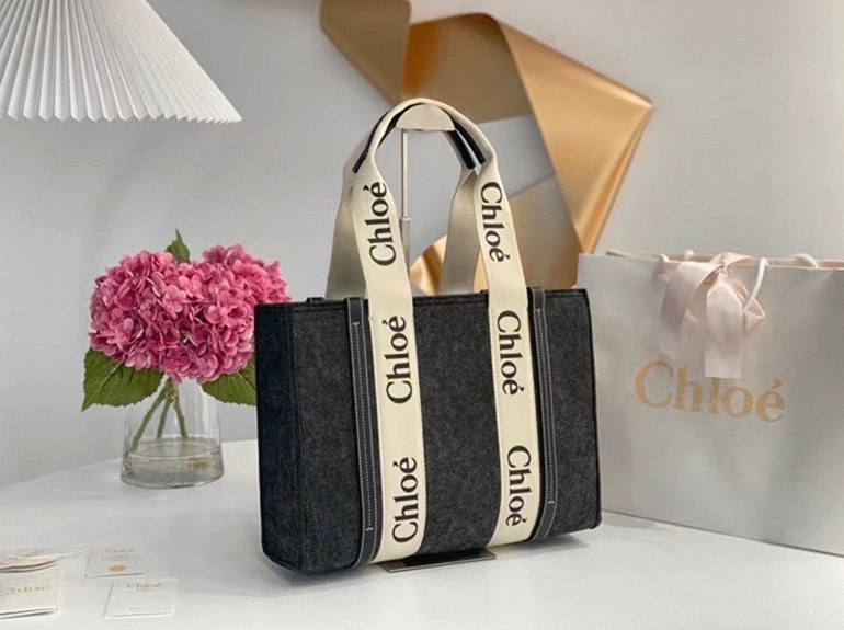 Top Quality Knockoff Chloe Large Woody Tote Bag In Grey Felt