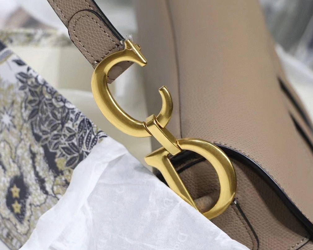 Dior Saddle Bag Fake in Warm Taupe Grained Calfskin